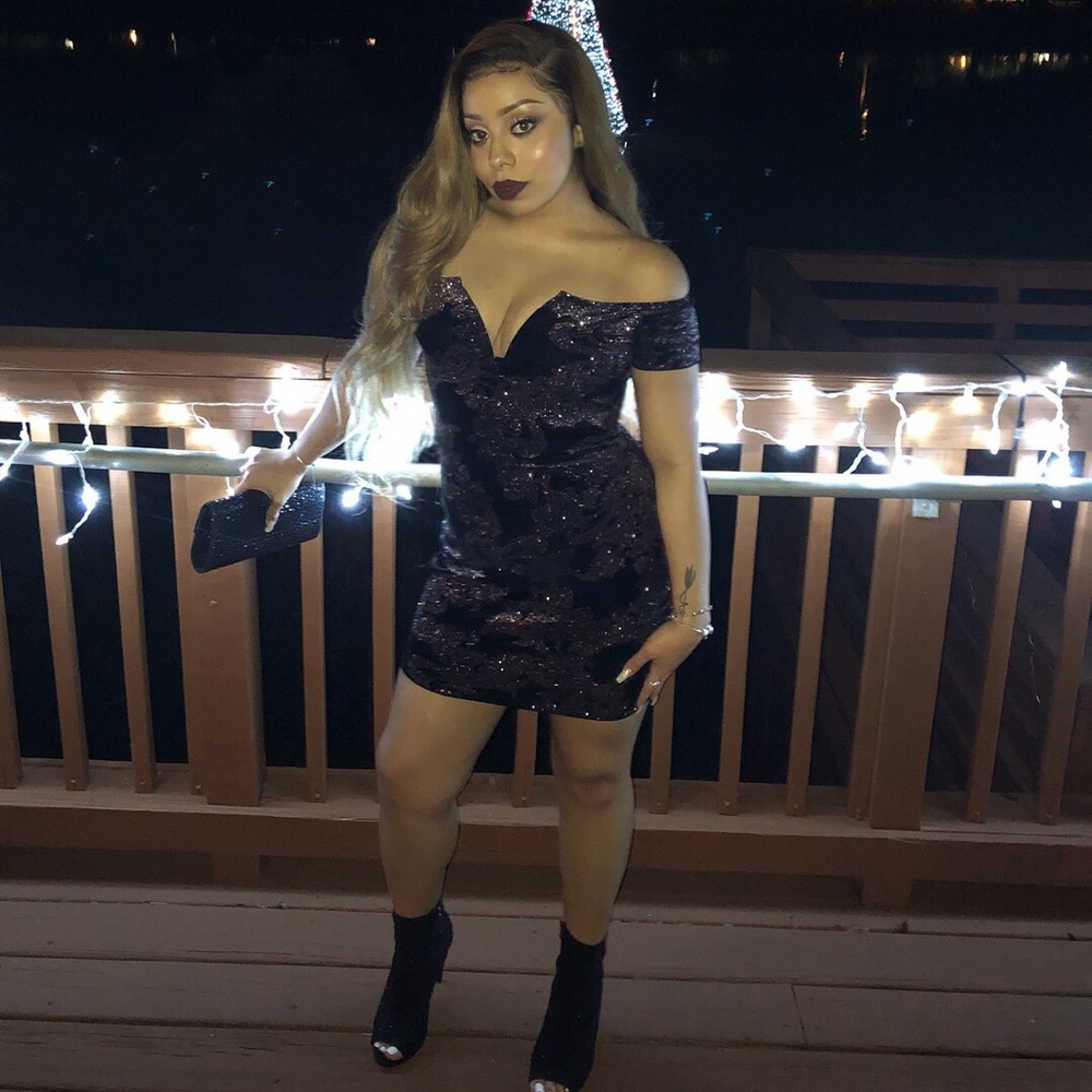 Sexy sparkly off the shoulder cocktail dress